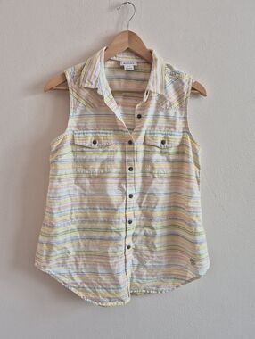 Ariat Western Snap Front Sleeveless Top Blouse Pastel Stripes Womens Medium